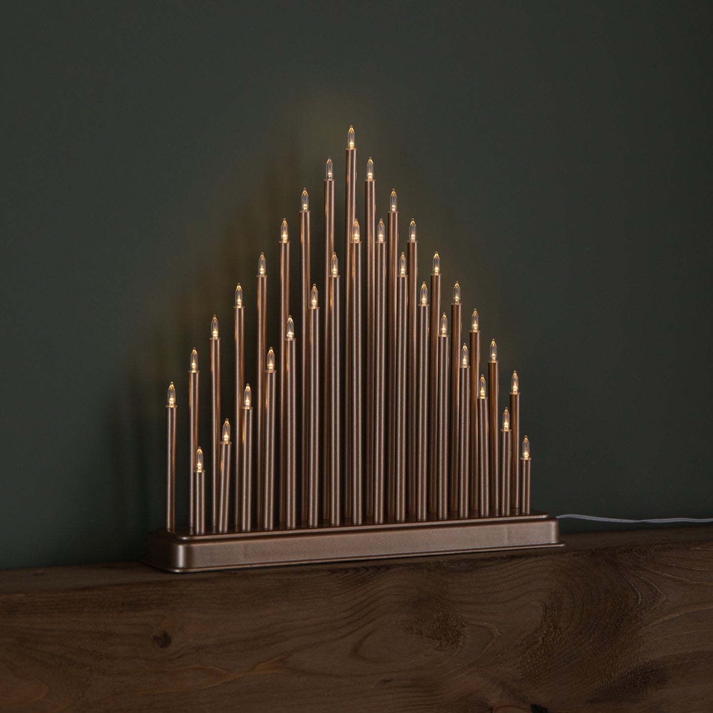 36cm Light up Rose Gold Christmas Candlebridge with 33 LEDs in Warm White