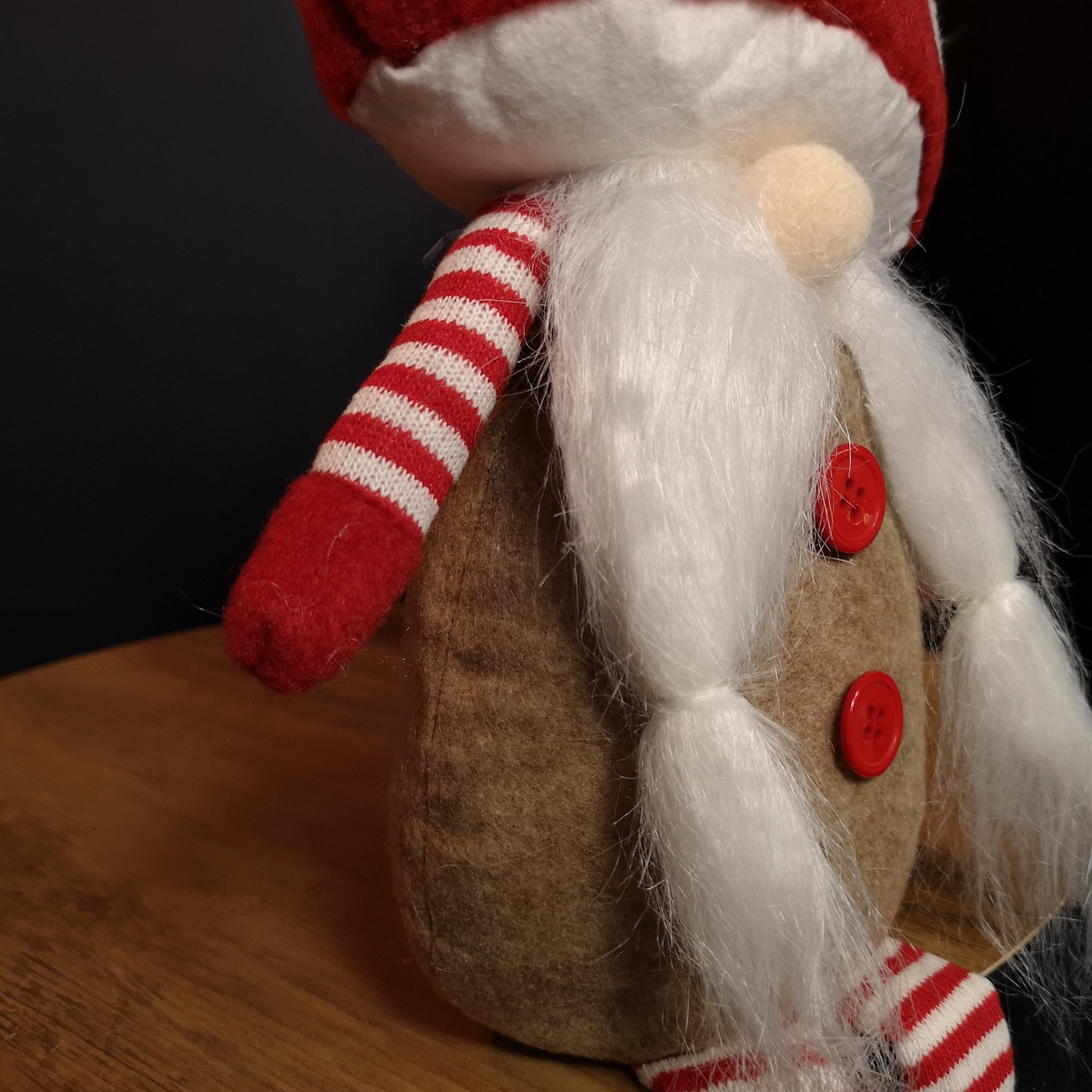 53cm Stripey Red Plush Sitting Christmas Girl Gonk with Dangly Legs and Mushroom Hat