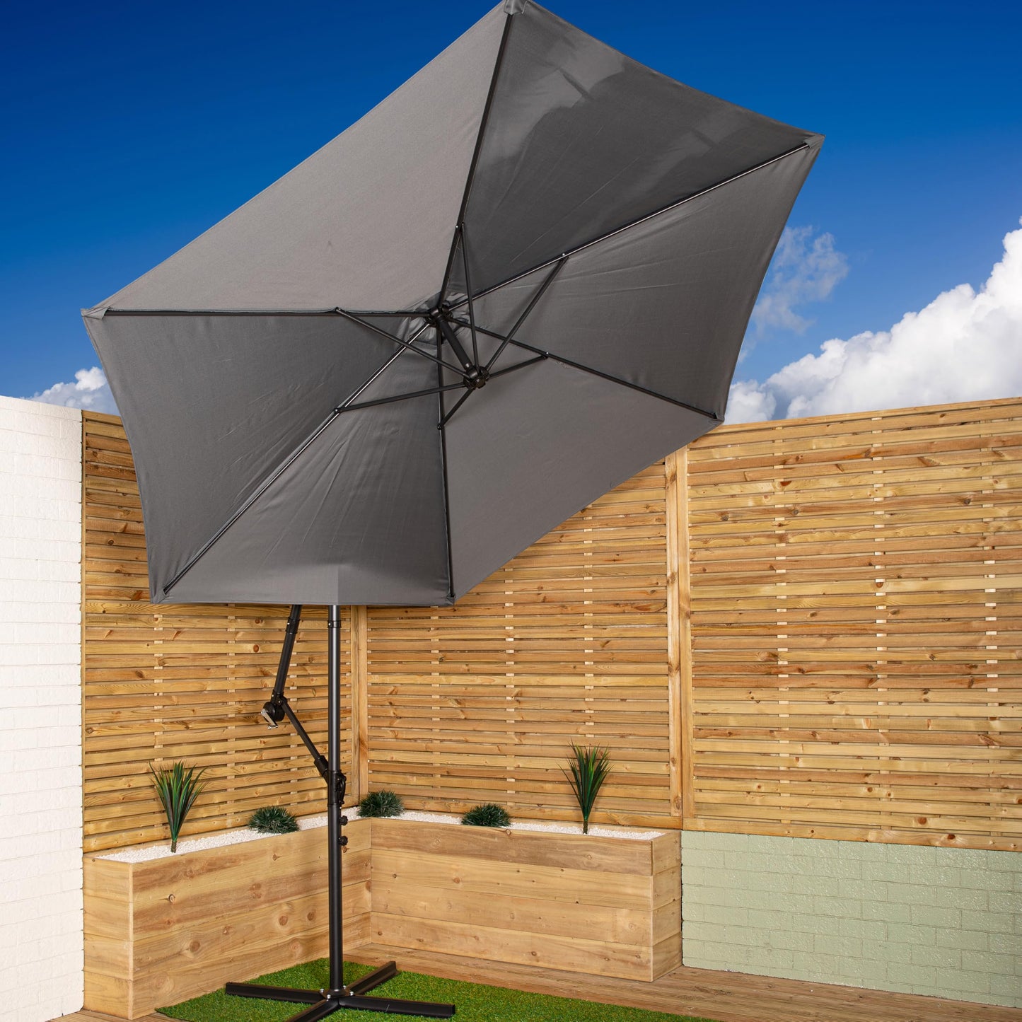 Factory Seconds 3m Cantilever Parasol in Grey with Crank Handle for Patio Garden Banana Parasol with UV Protection Outdoor Umbrella Sun Shades for Garden