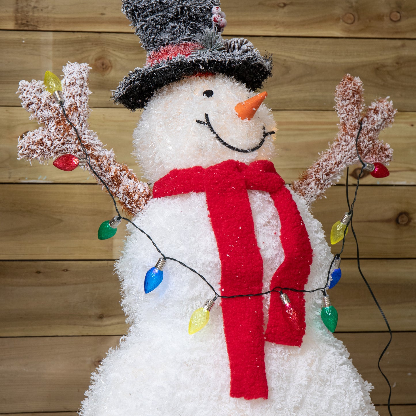 90cm Light up Frosted Tinsel Christmas Snowman with 50 White & Warm White LEDs
