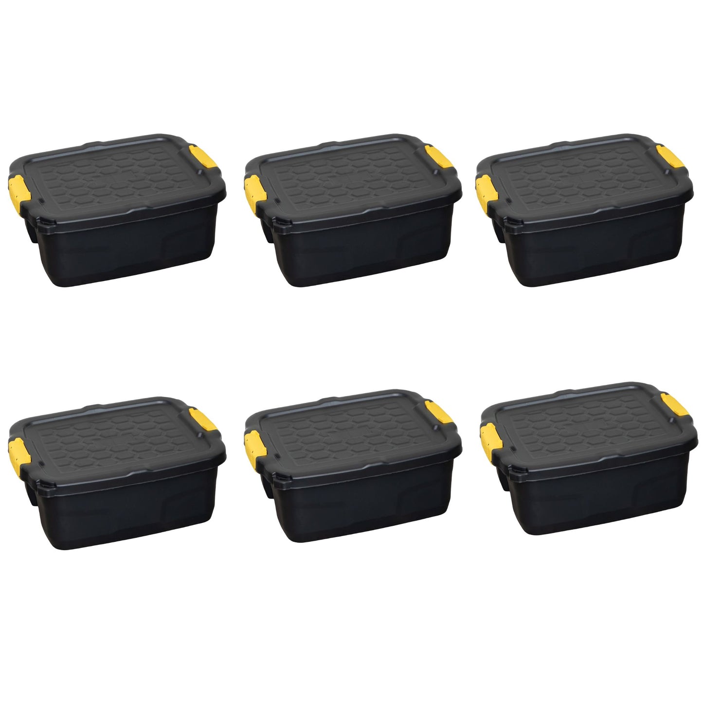 6 x 24L Heavy Duty Storage Boxes, Sturdy, Lockable, Stackable and Nestable Design Storage Chests with Clips in Black
