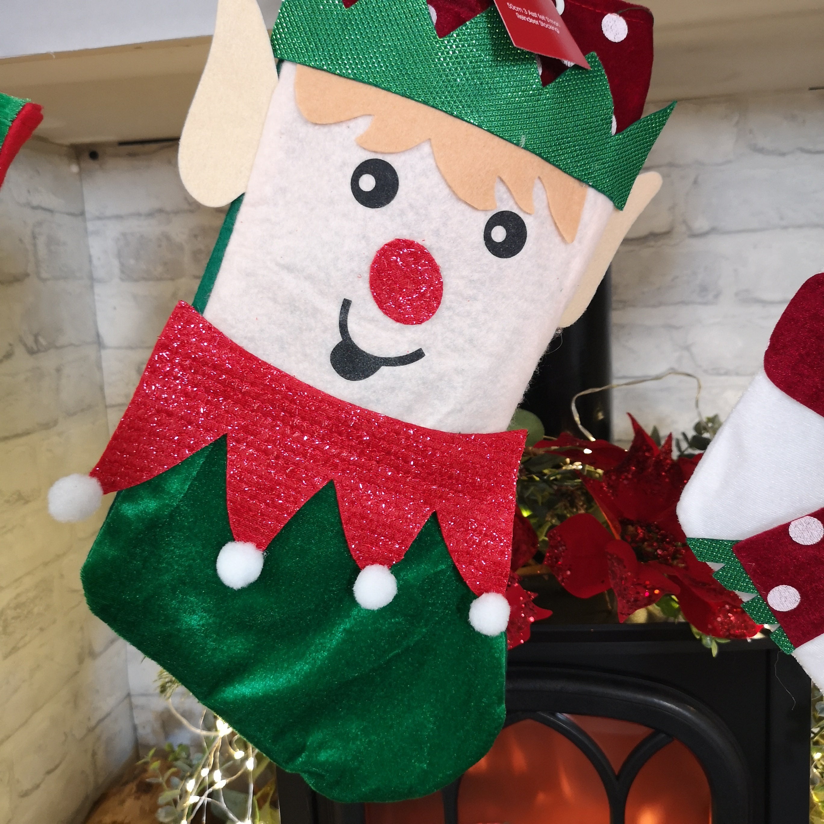 Bulk of 36 Hanging Christmas Stockings with 3 Different Designs - Santa, Snowman & Elf