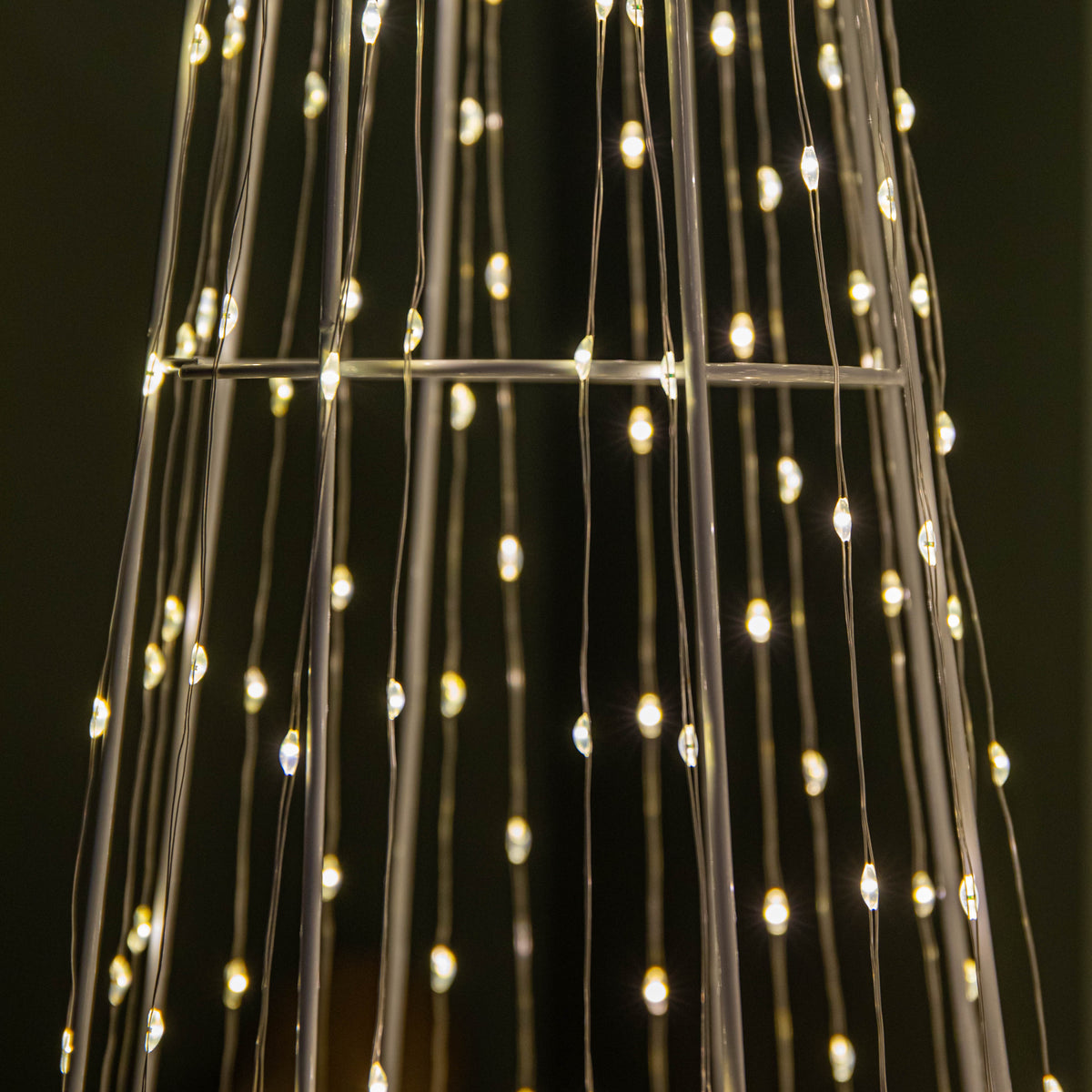 Set of 3 Light up White Metal Dewdrop Christmas Cone Trees with Warm White LEDs