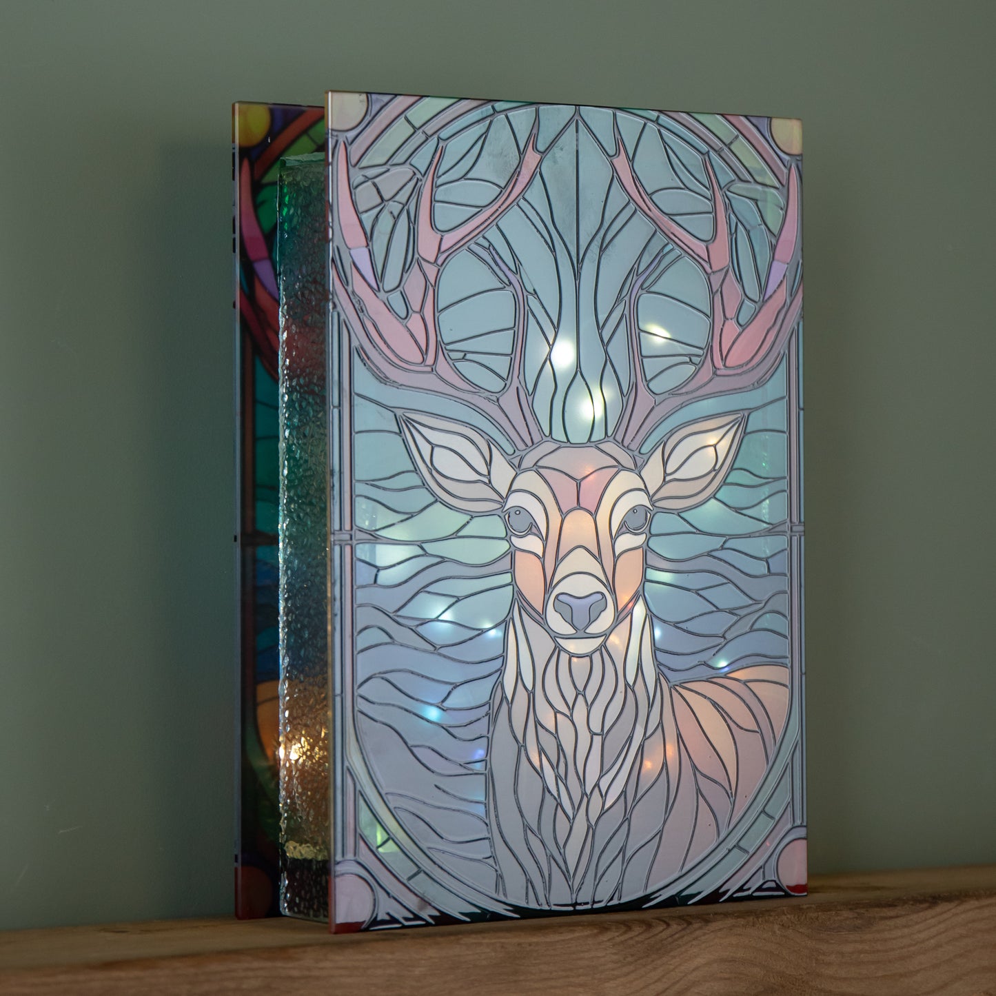 28cm Battery Powered Glass Christmas Decoration with Stag & Warm White LEDs