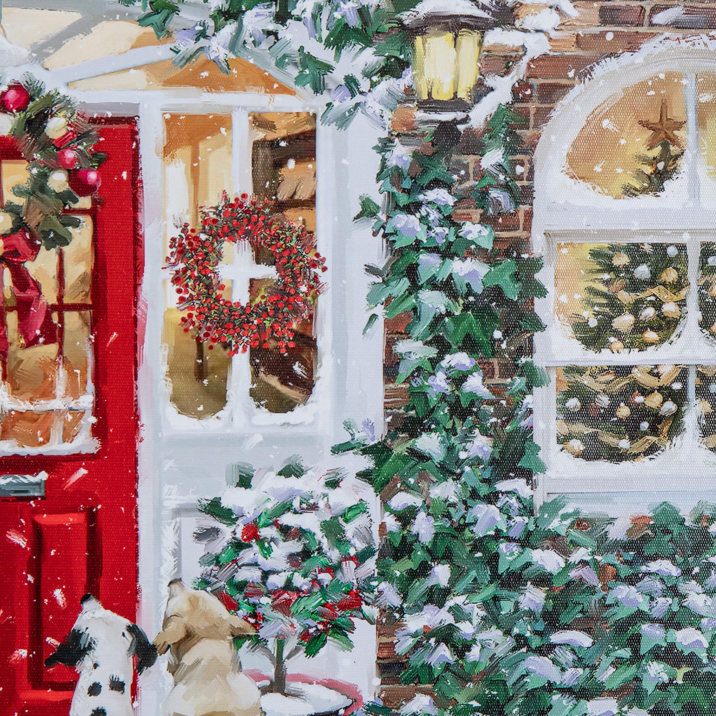 40 x 40cm Battery Operated Light up Framed Christmas Canvas with Red Door & Warm White LEDs