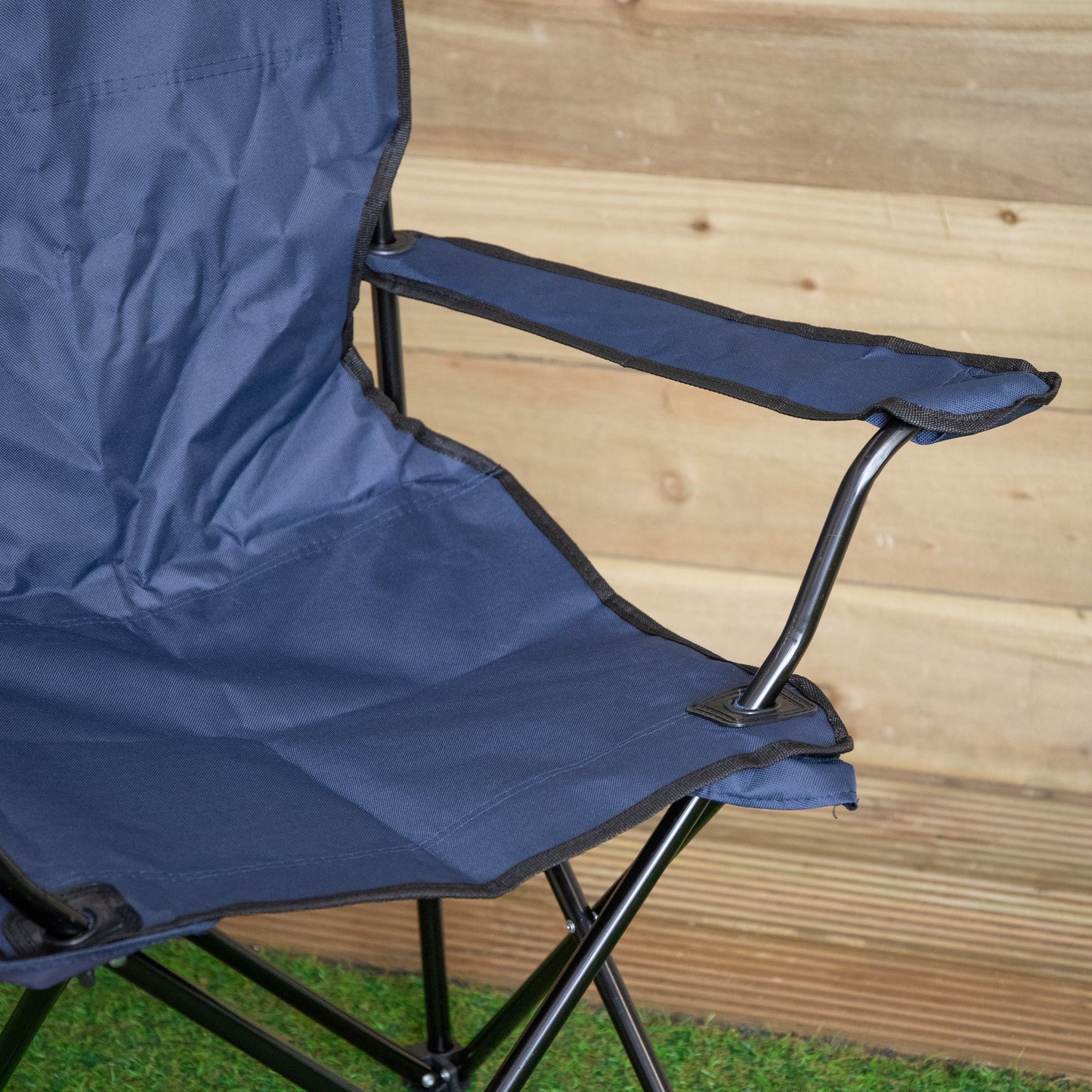 Outdoor Blue Folding Camping Chair with Armrests & Cupholder