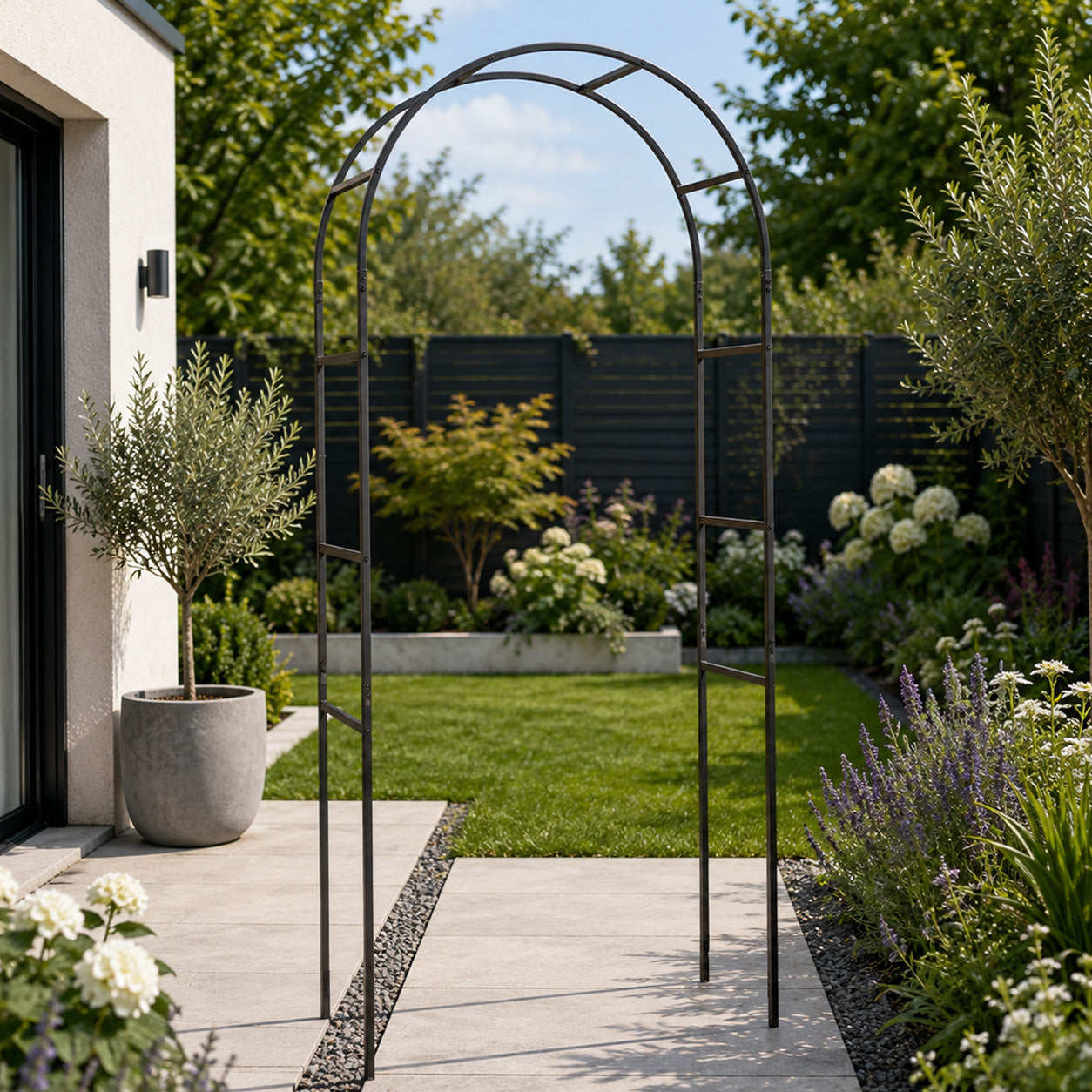 2.28m x 1.1m Black Garden Steel Arch Trellis for Climbing Plants 