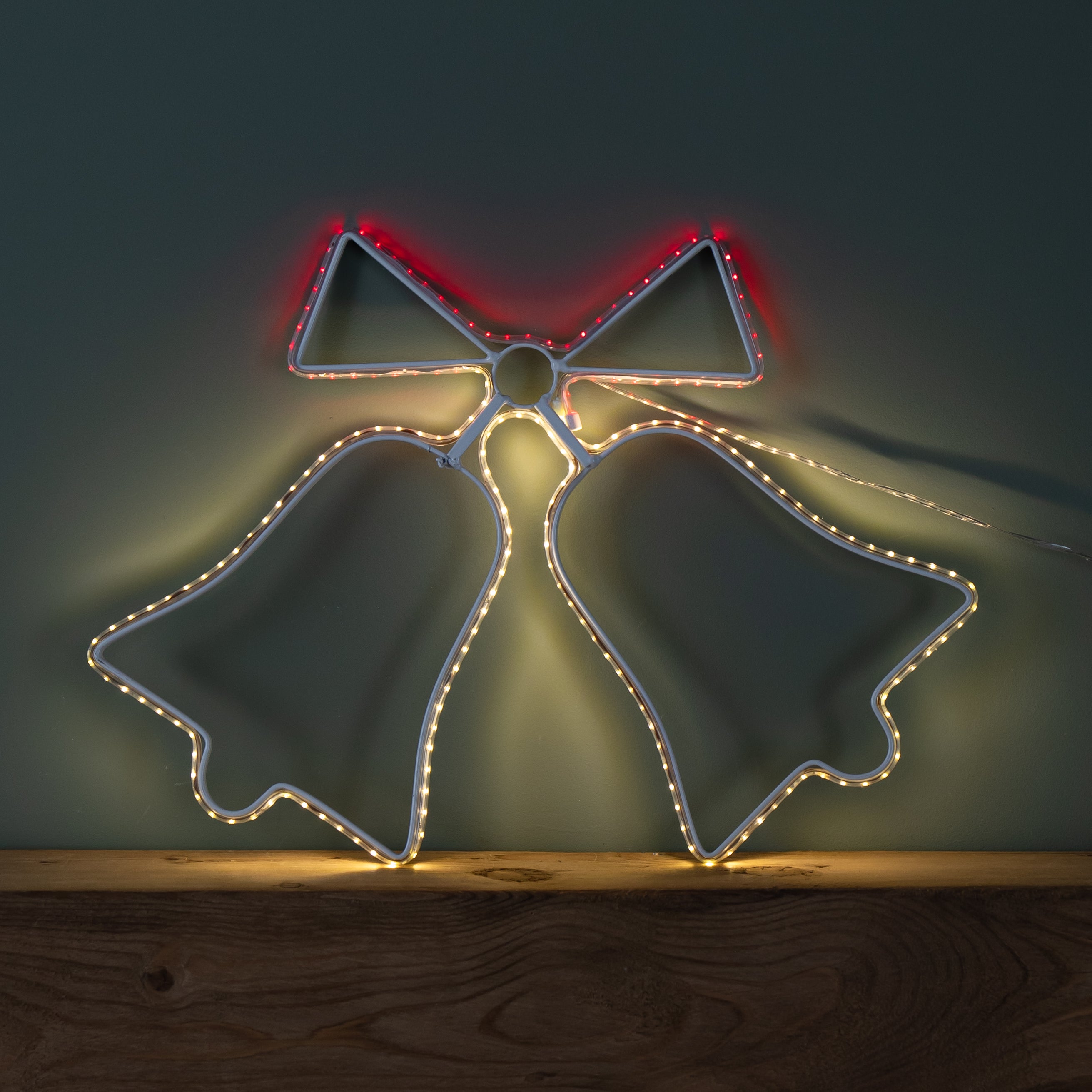 43cm x 32cm Light up Hanging Christmas Double Bell Silhouette with 196 LEDs