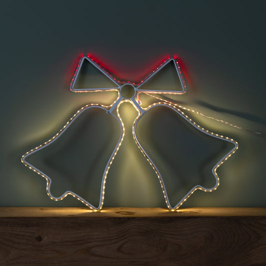 43cm x 32cm Light up Hanging Christmas Double Bell Silhouette with 196 LEDs