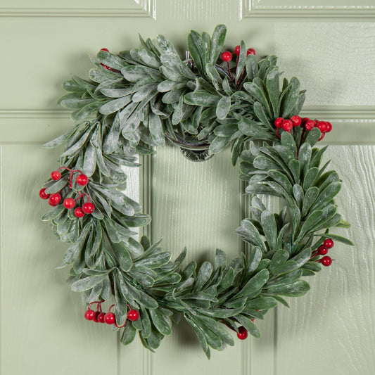 35cm Hanging Christmas Wreath with Red Berries