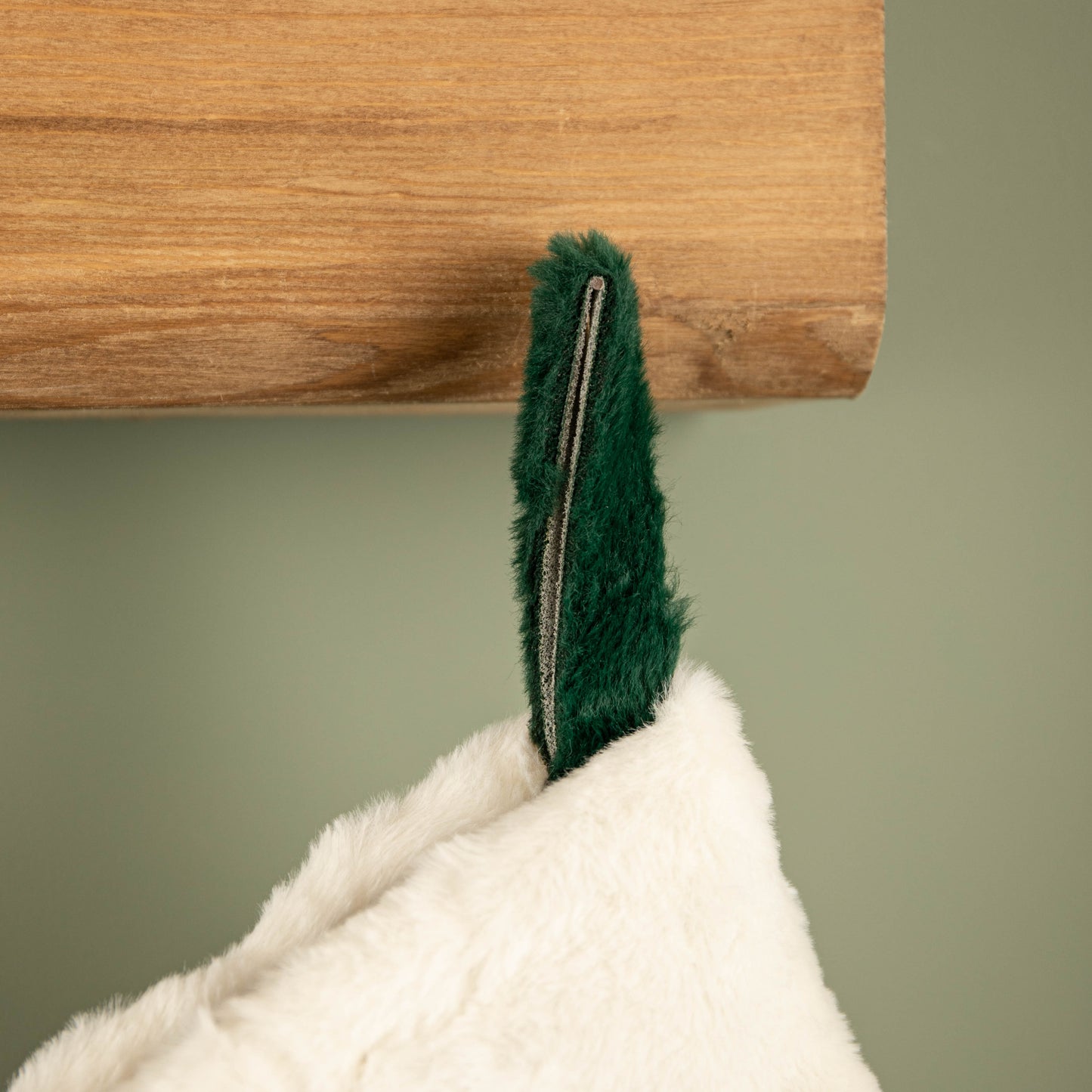 60cm Green Christmas Stocking with White Cuff and Pom Poms