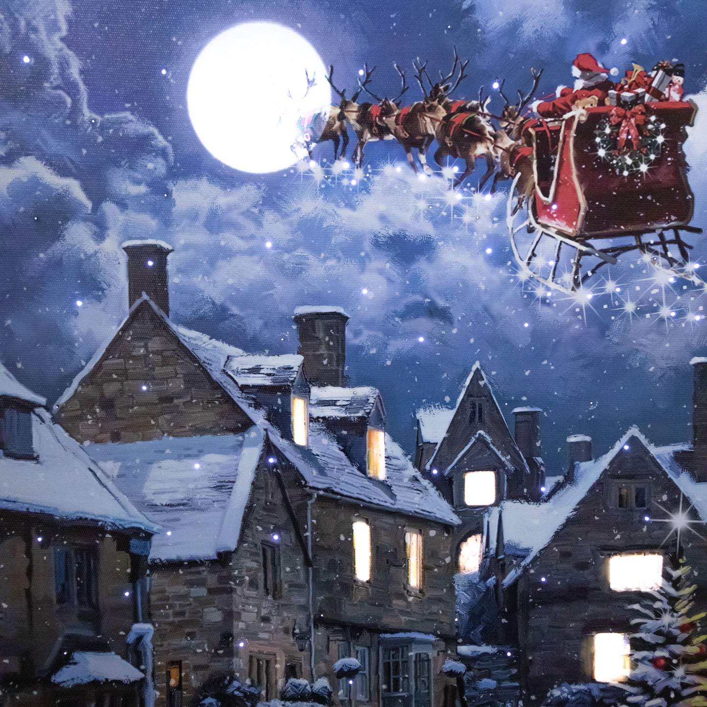 40 x 40cm Battery Operated Light up Christmas Santa & Dog Scene Wall Art with LEDs