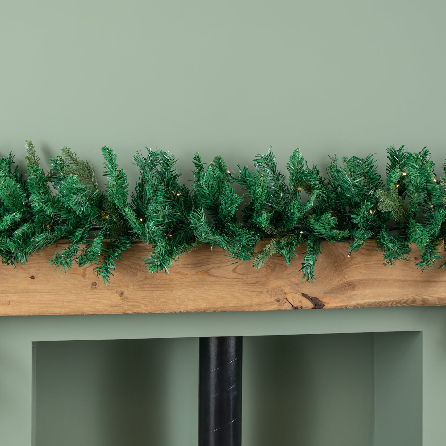 1.8m Plain Green Christmas Garland with 164 Tips and 50 Warm White LED Lights