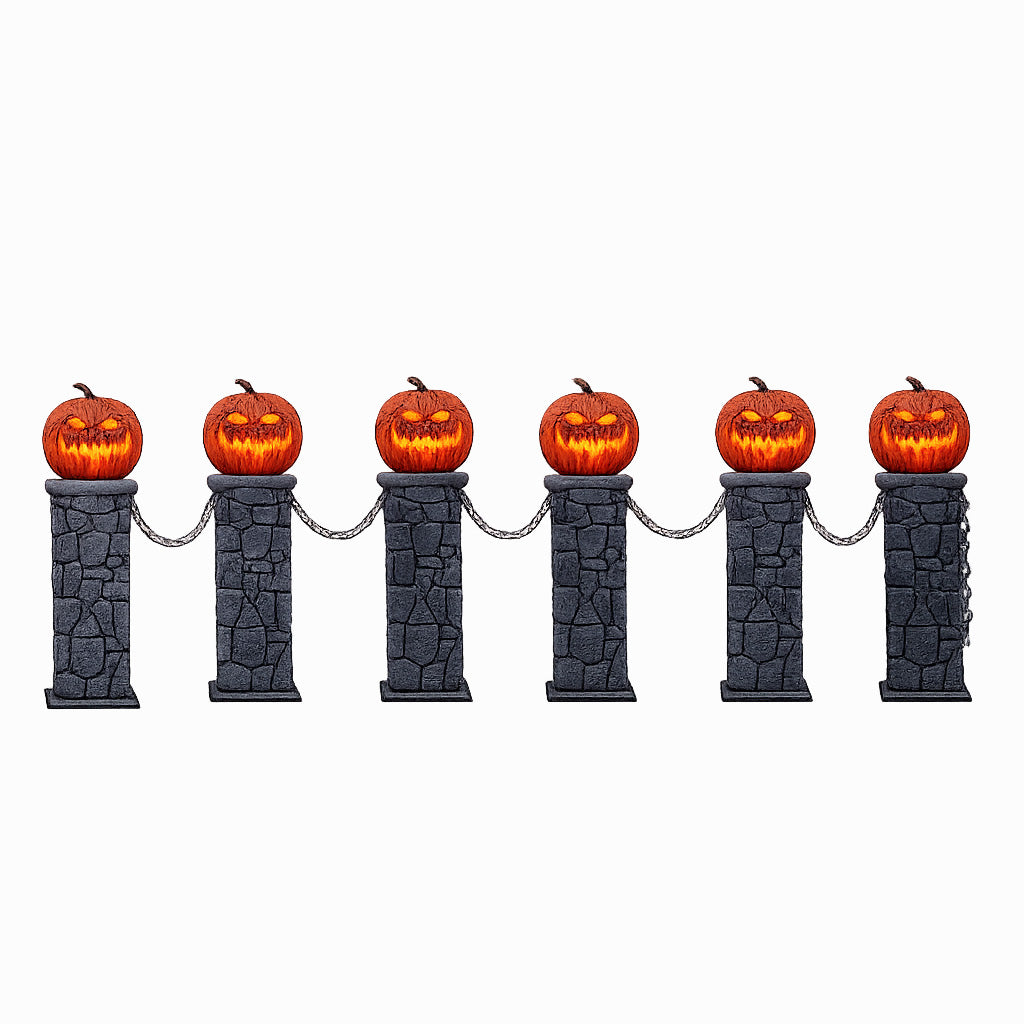 Pack of 2: 97cm x 1.2m Battery Powered Light up Halloween Pumpkin Fence with LEDs
