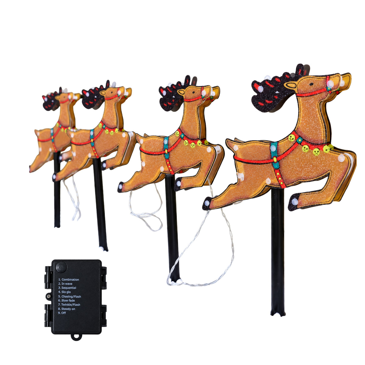 Set of 4 Light Up Reindeer Christmas Garden Path Lights with 28 LEDs
