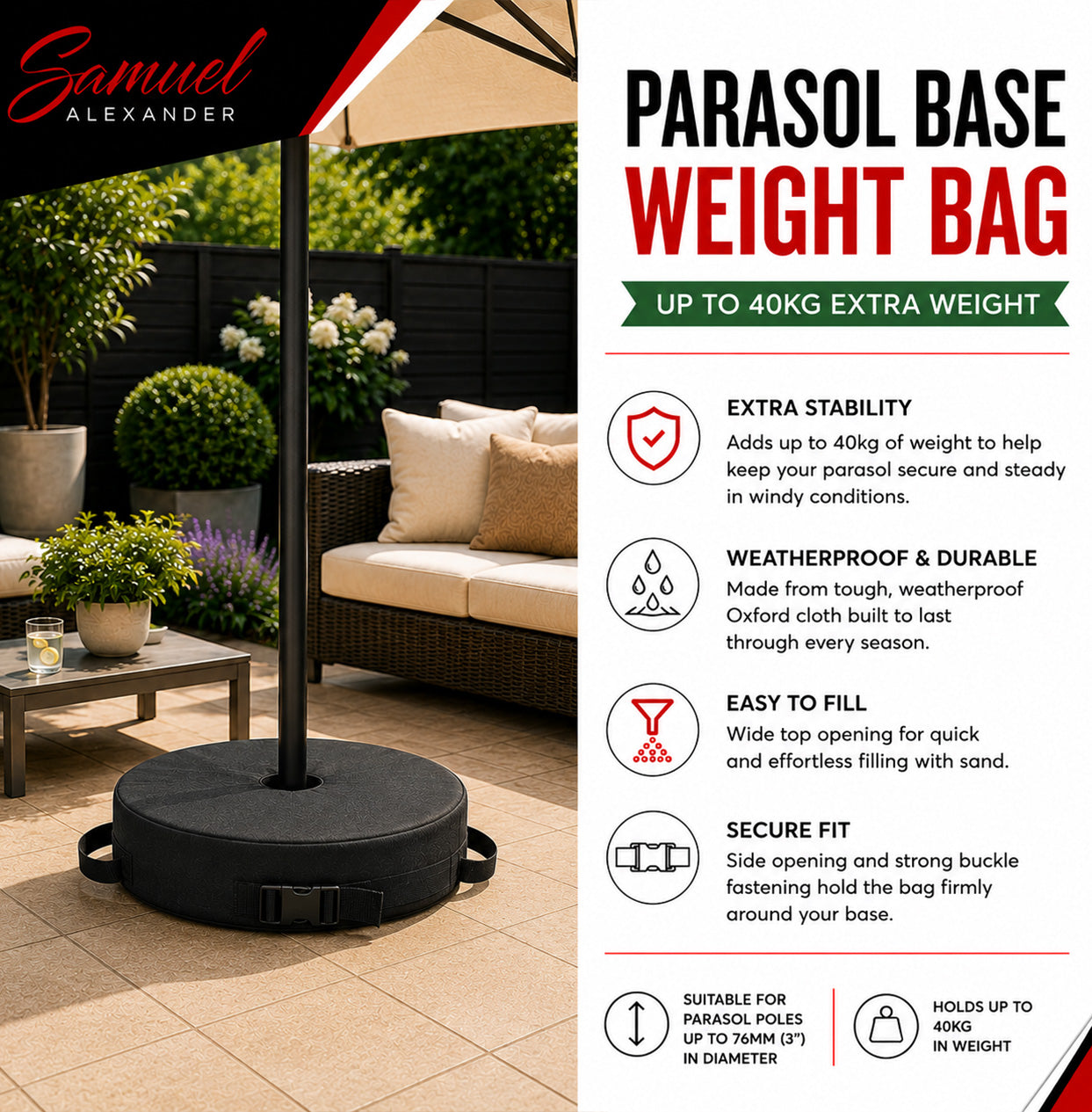 3m Solar Powered Cantilever Lit Banana Garden Parasol with Crank Handle & White LED Lights in Beige with Base Bag Included