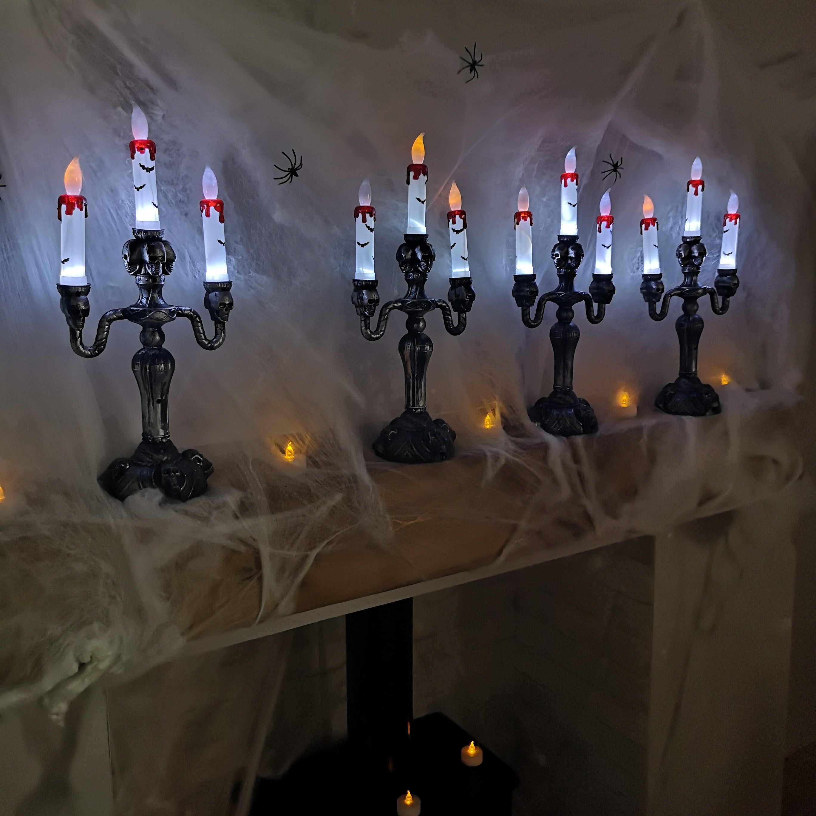 Set of 4 LED Light up triple candlestick Scary Halloween Decoration