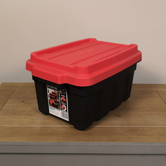 11L Black and Red Small Tuff Stackable Storage Box with Lid and Carry Handles