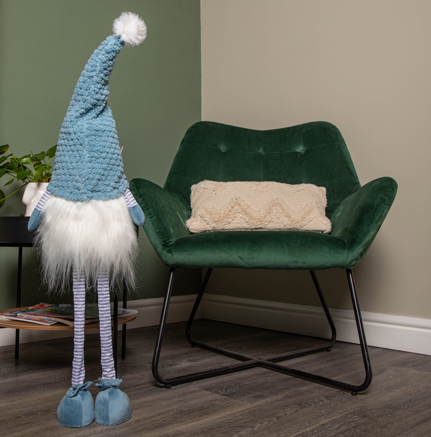 89cm Blue Standing Christmas Gonk Decoration with Extendable Legs and Knitted Hat