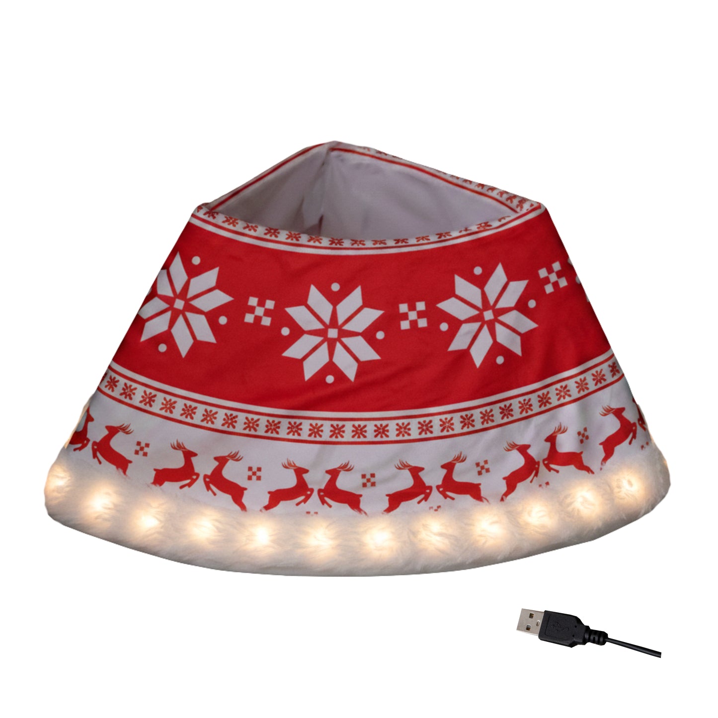 60cm USB Powered Light up Snowflake & Reindeer Christmas Tree Collar with LEDs