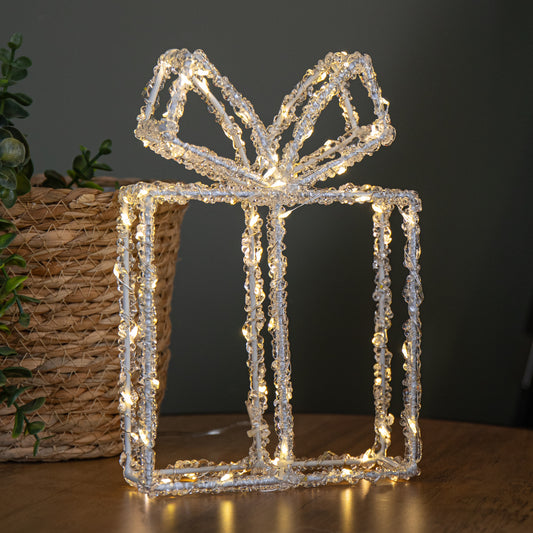 22cm Light up Acrylic Christmas Present with 80 Warm White LEDs