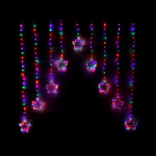 1.2m Premier Christmas Static Star LED Silver Pin Wire V Curtain Lights in Rainbow