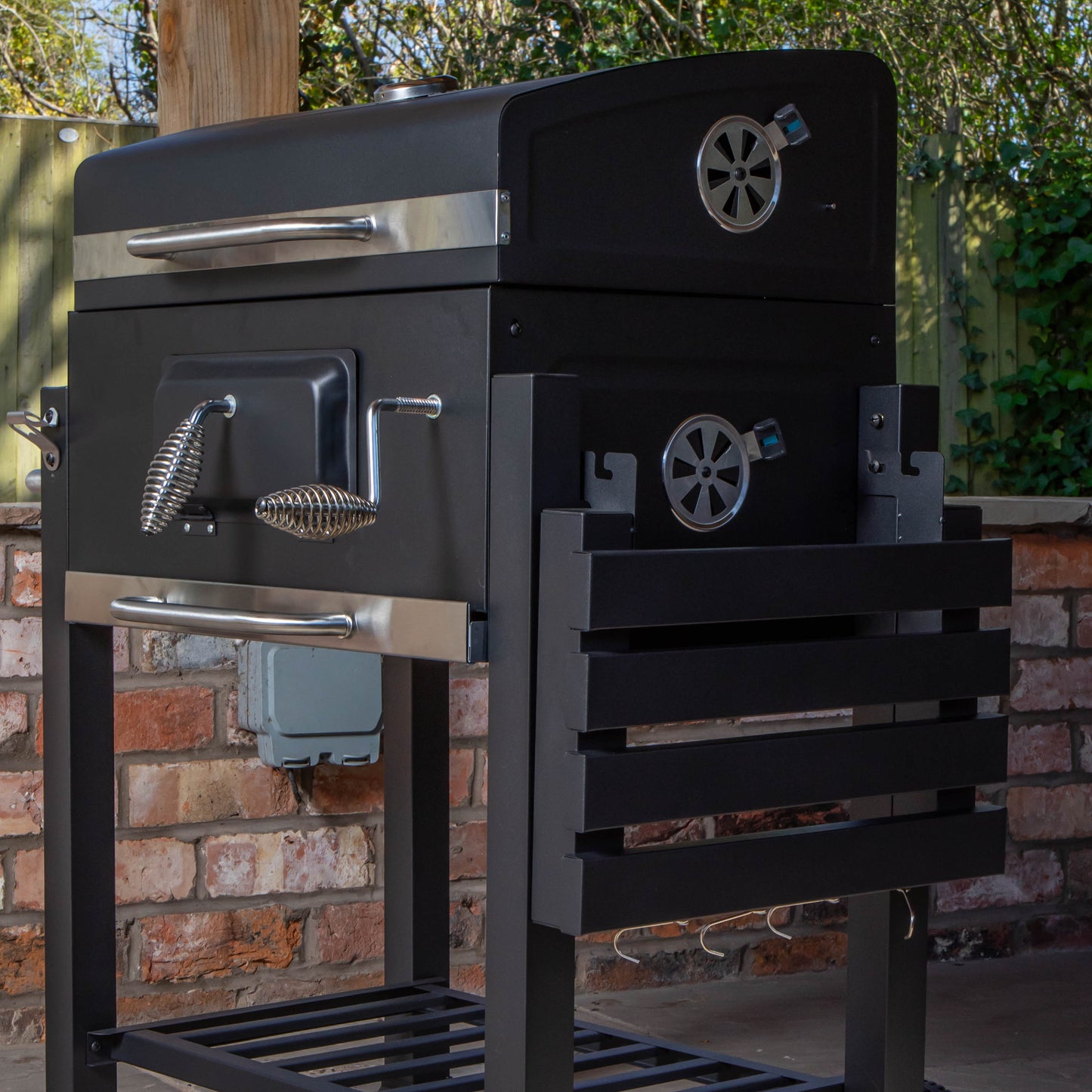 Samuel Alexander 115x46x106cm Black Steel Portable Rectangular BBQ Trolley with Thermometer Gauge and Cover