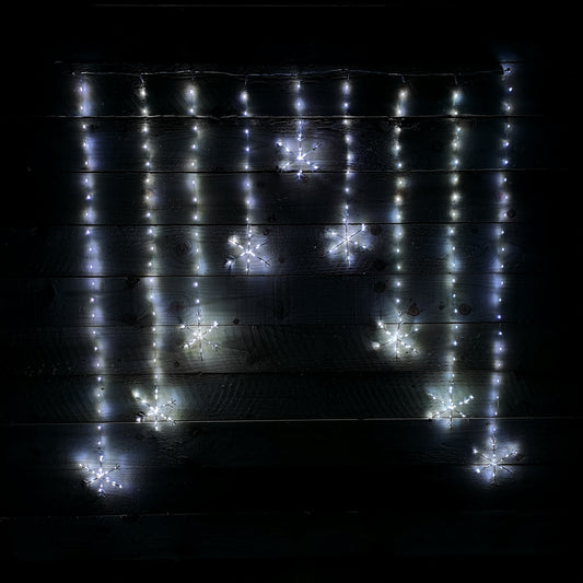 1.2m Premier Christmas Static Snowflake LED Silver Pin Wire V Curtain Lights in White 2736