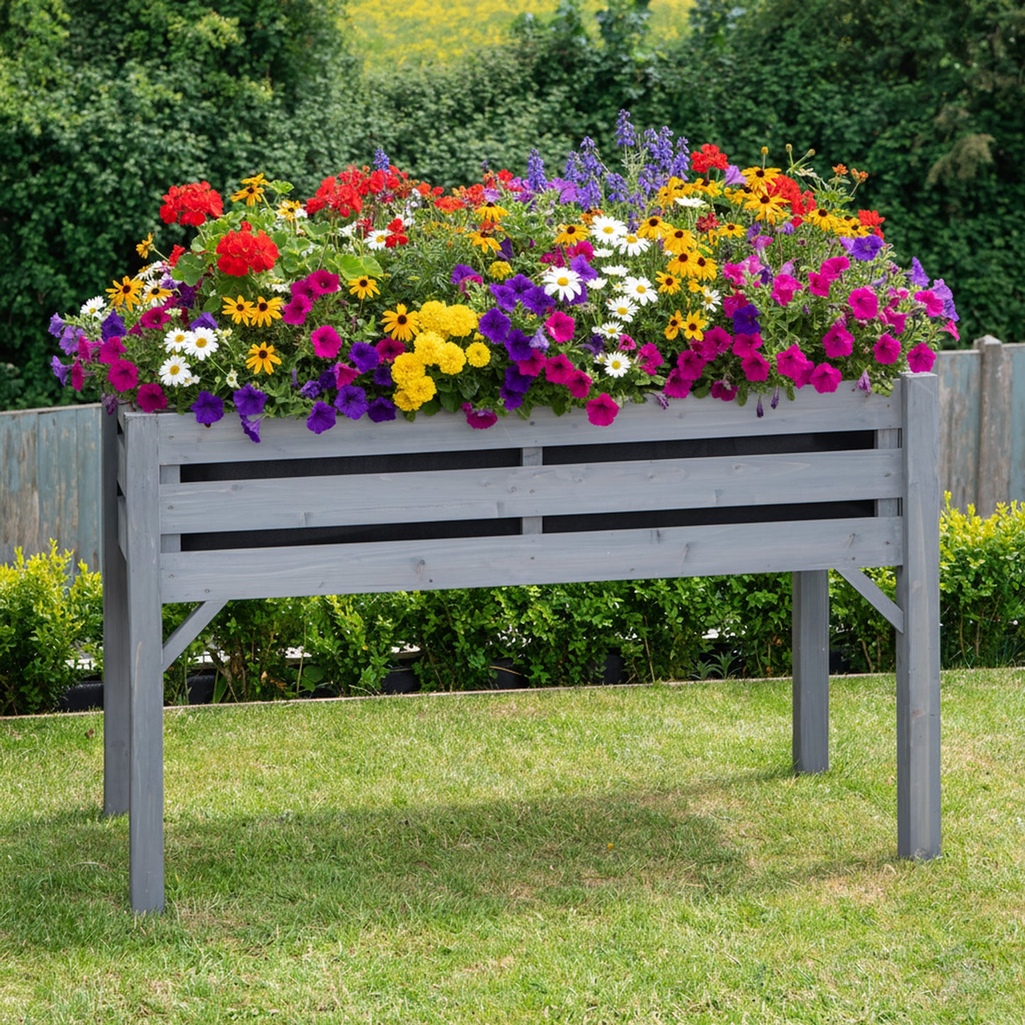 75 x 123cm Samuel Alexander Large Raised Grey Wooden Garden Bed Planter with Slatted Base