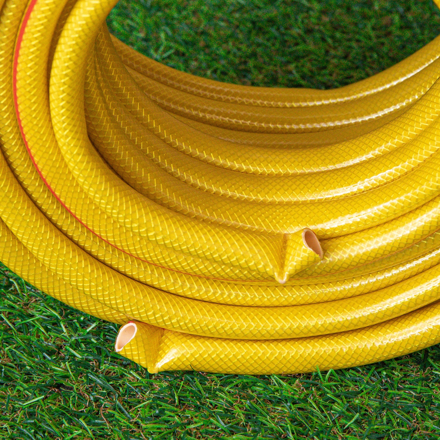 30m Yellow Reinforced Kink Resistant Garden Hose Pipe with Spray Gun Set