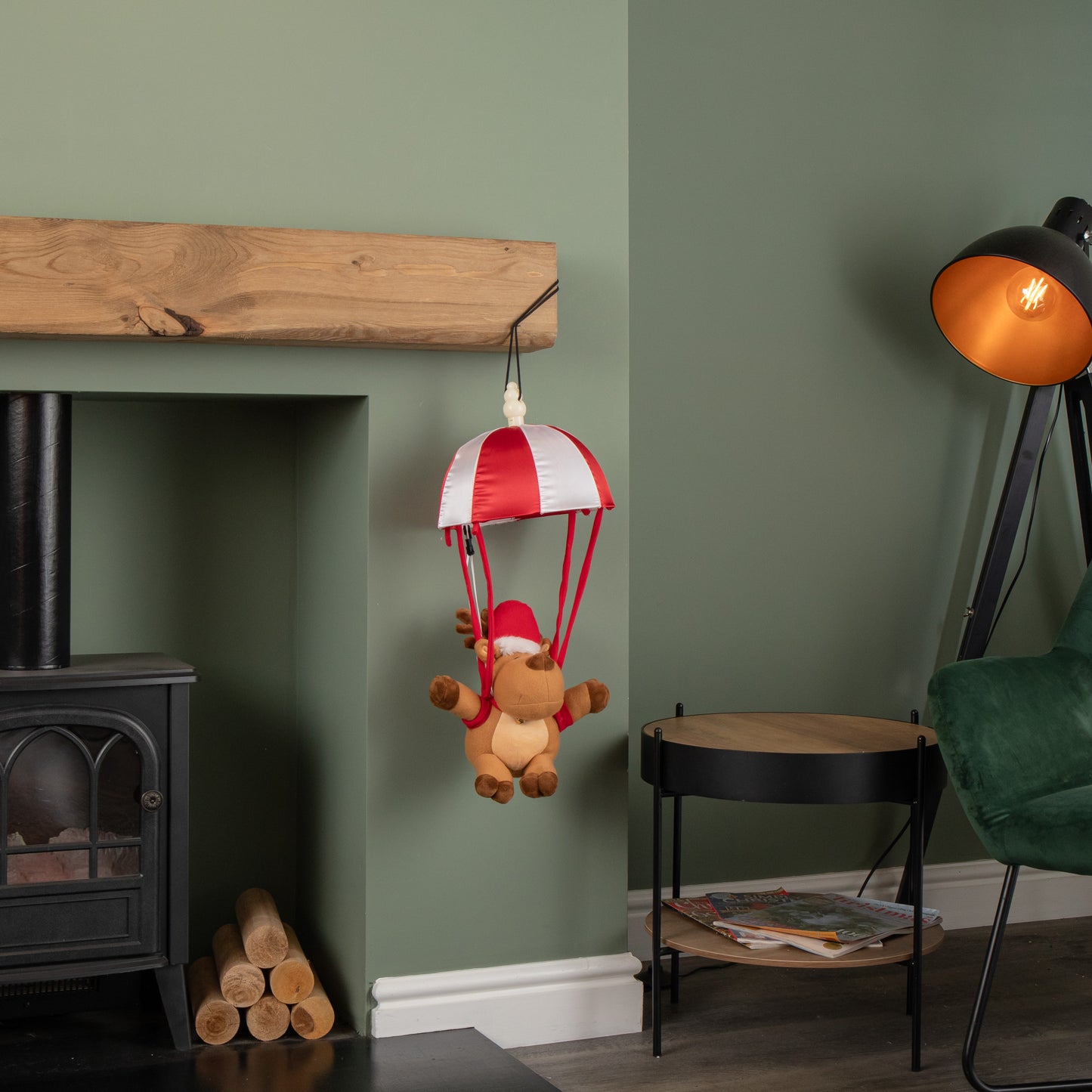 45cm Battery Operated Musical Parachuting Reindeer with Leg Kicking Motion