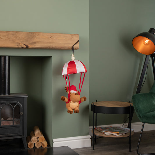 45cm Battery Operated Musical Parachuting Reindeer with Leg Kicking Motion