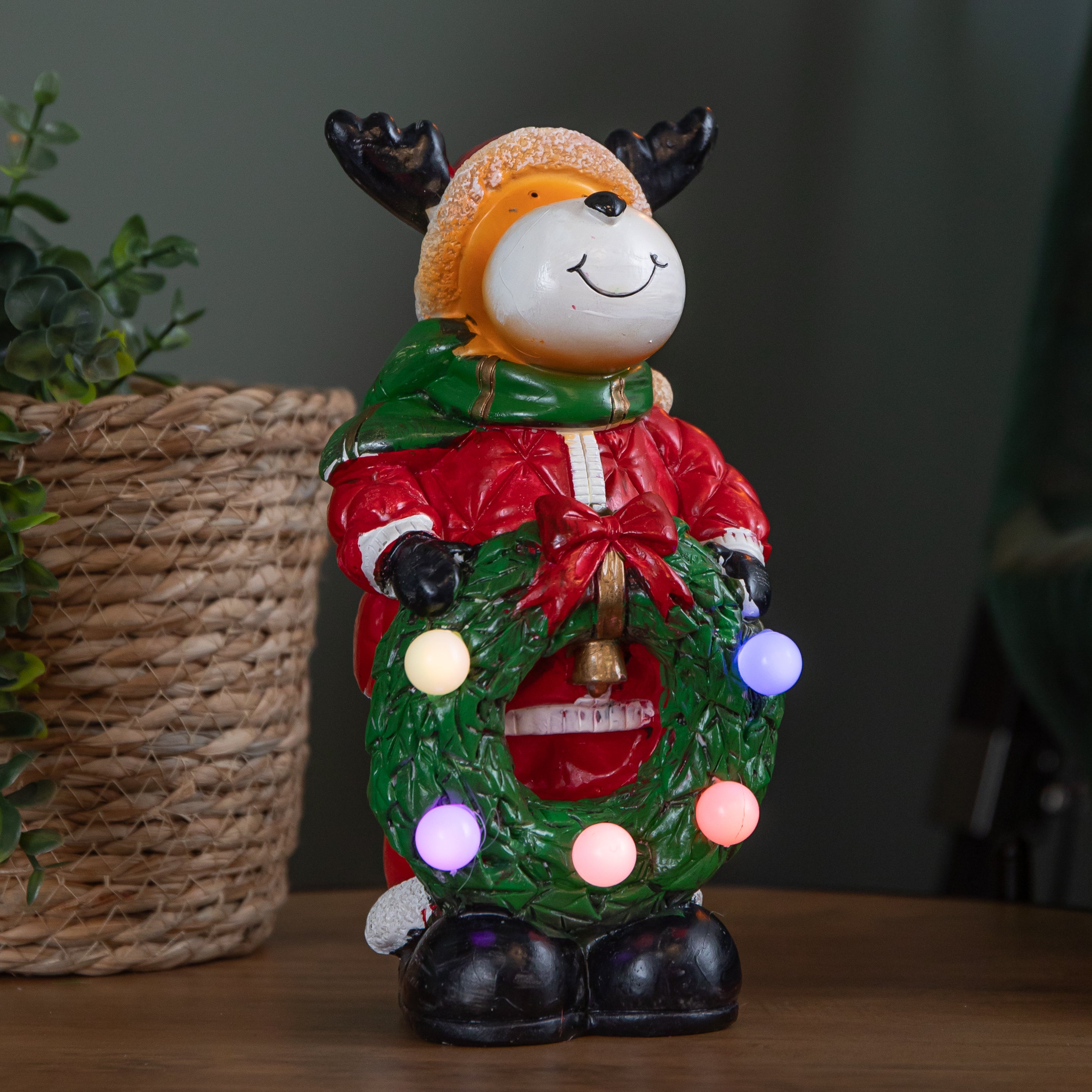 25cm Light up Rudy Rudolph Christmas Hand Painted Decoration with LEDs