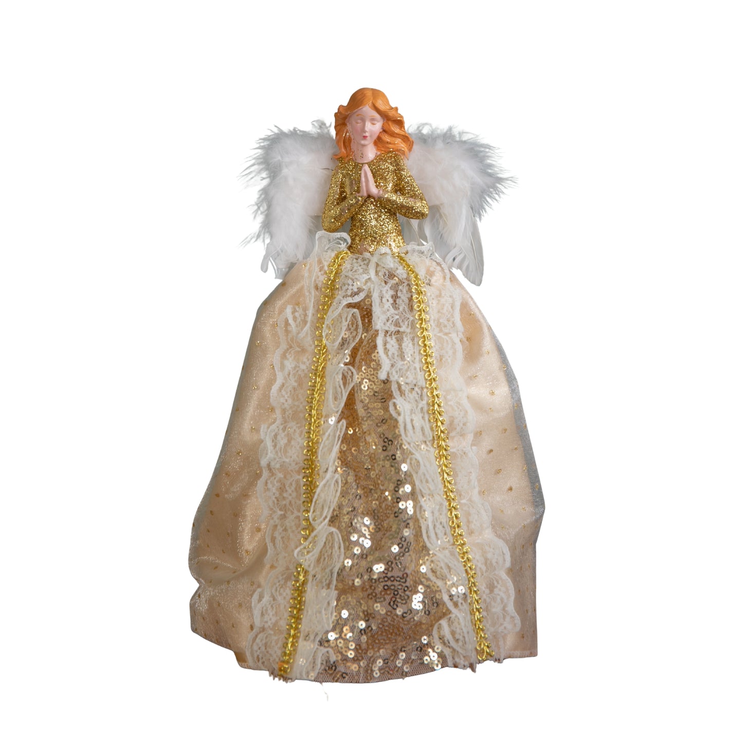 25cm Christmas Angel Tree Topper Decoration with Feather Wings in Gold