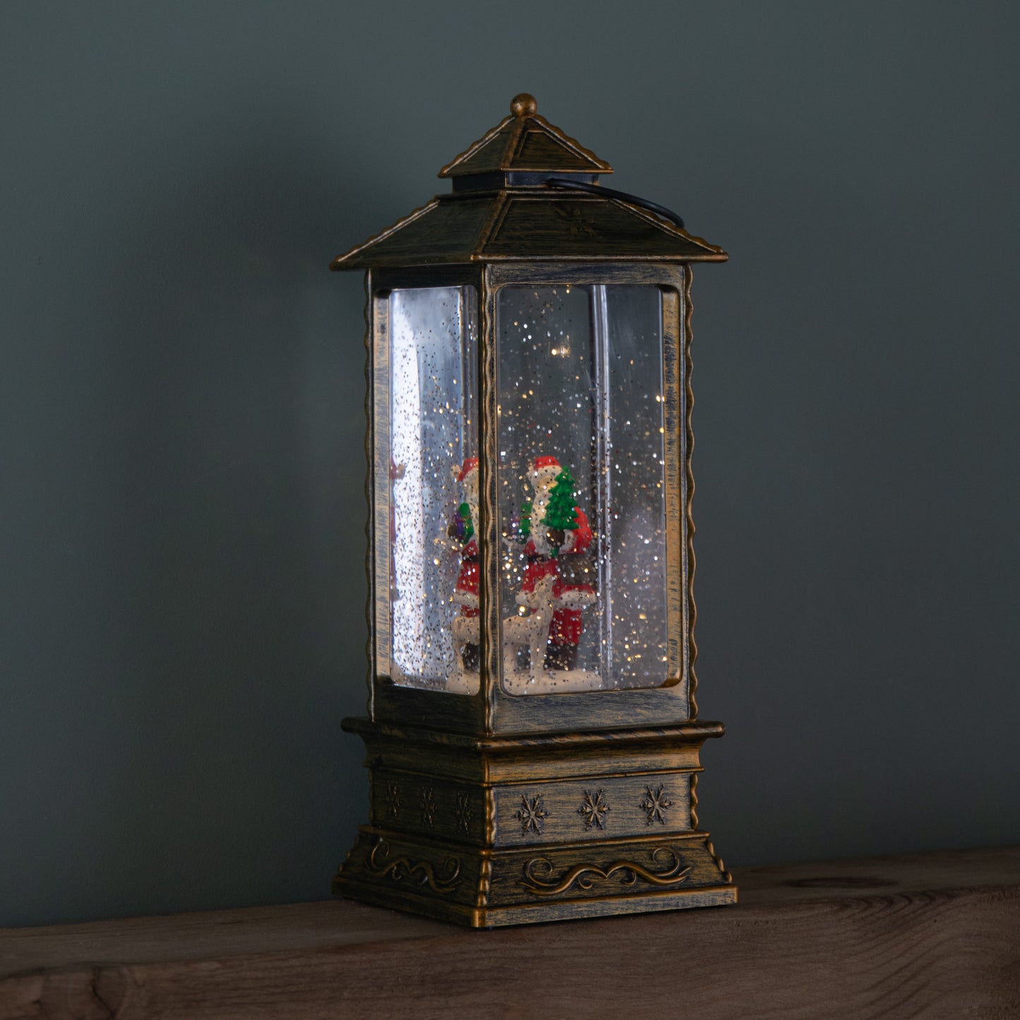 29cm Battery Operated Light up Christmas Water Spinner with Rotating Santa & LEDs