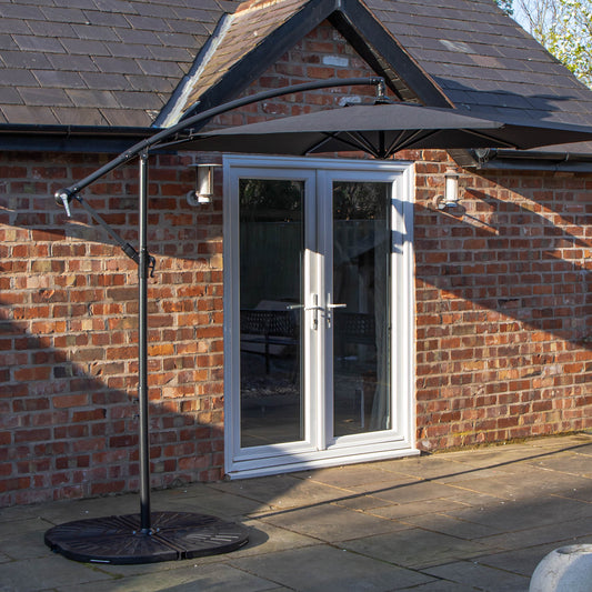 Factory Seconds 3m Cantilever Parasol in Black with Crank Handle for Patio Garden Banana Parasol with UV Protection Outdoor Umbrella Sun Shades for Garden