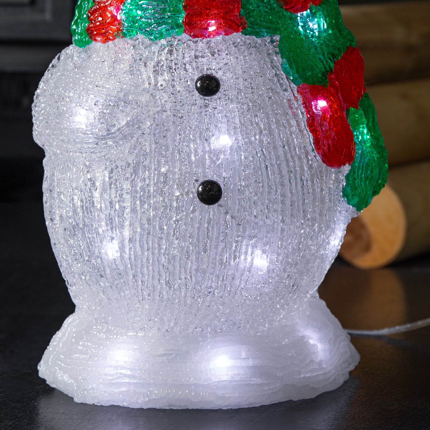 30cm Light up Acrylic Christmas Snowman in Red and Green Scarf with White LEDs