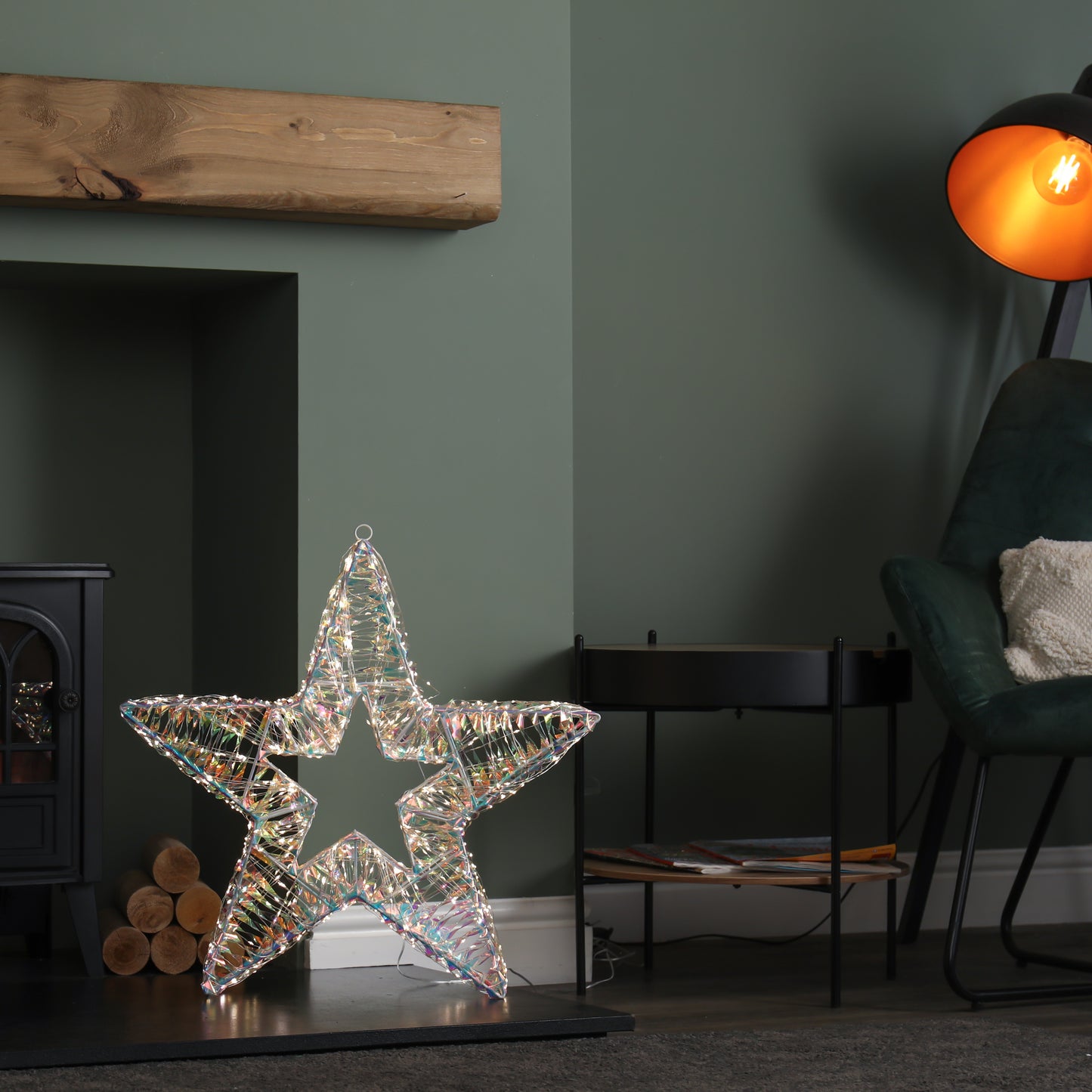 60cm Light up Iridescent Shimmer Christmas Star with 1440 Warm White LEDs