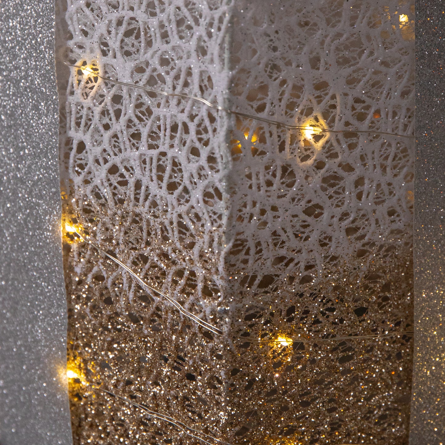 Set of 3 Battery Operated Gold Sparkly Christmas Gift Boxes with LEDs