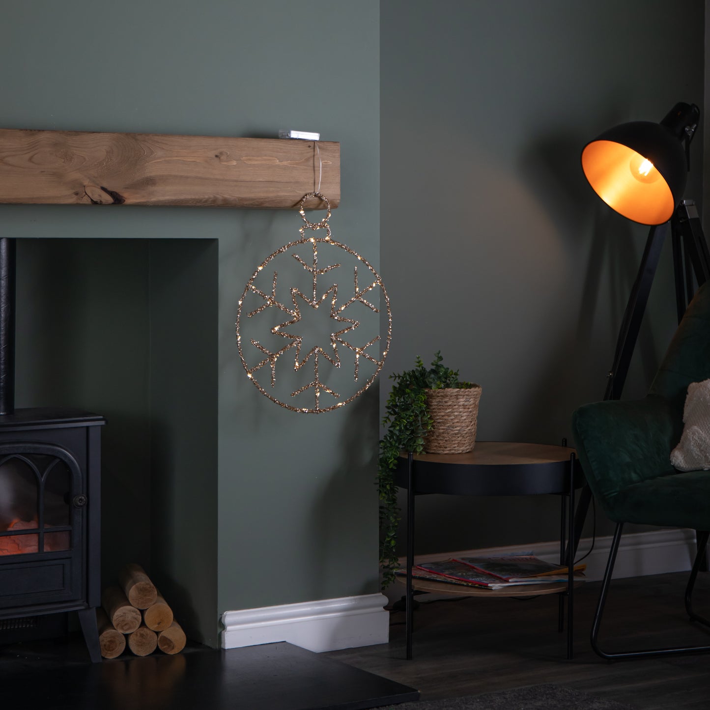 49cm Battery Powered Light up Gold Christmas Snowflake Ball with Warm White Twinkling LEDs