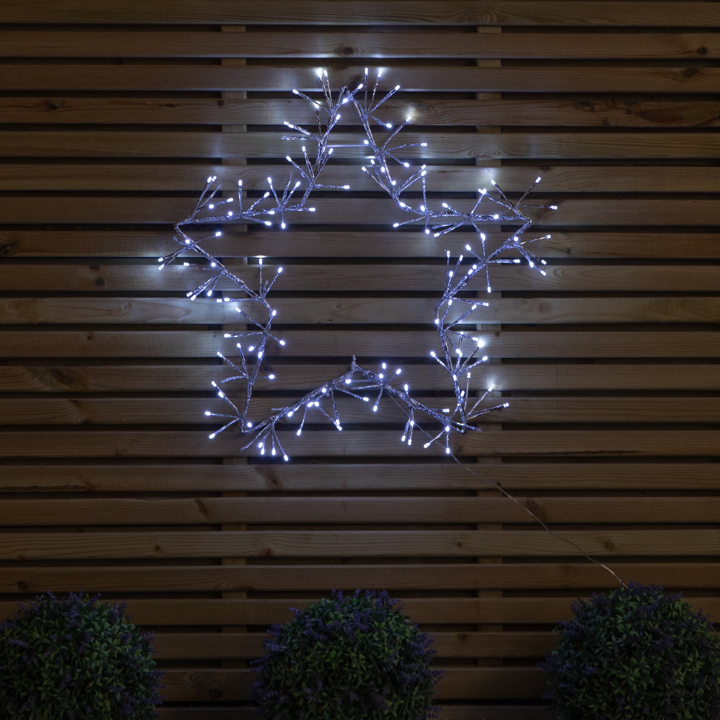 60cm Light up Silver Christmas Star Silhouette with Static & Flashing Ice White LEDs