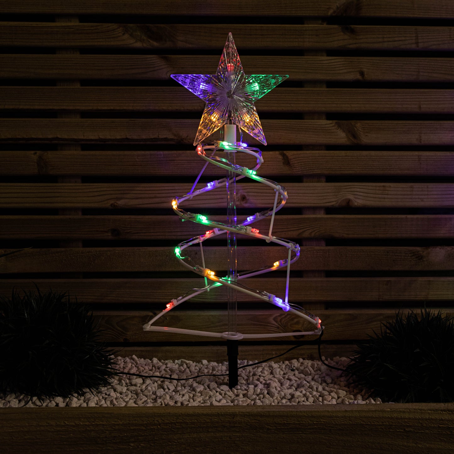 45cm Set of 4 Light up White Spiral Christmas Tree Garden Path Lights with 100 Multi-Coloured LEDs