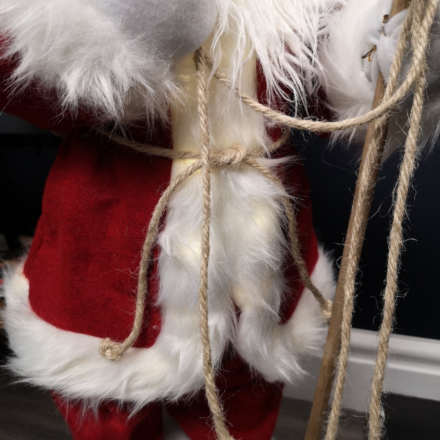 60cm Battery Operated Red Standing Light up Santa Claus with Brown Woven Sack 