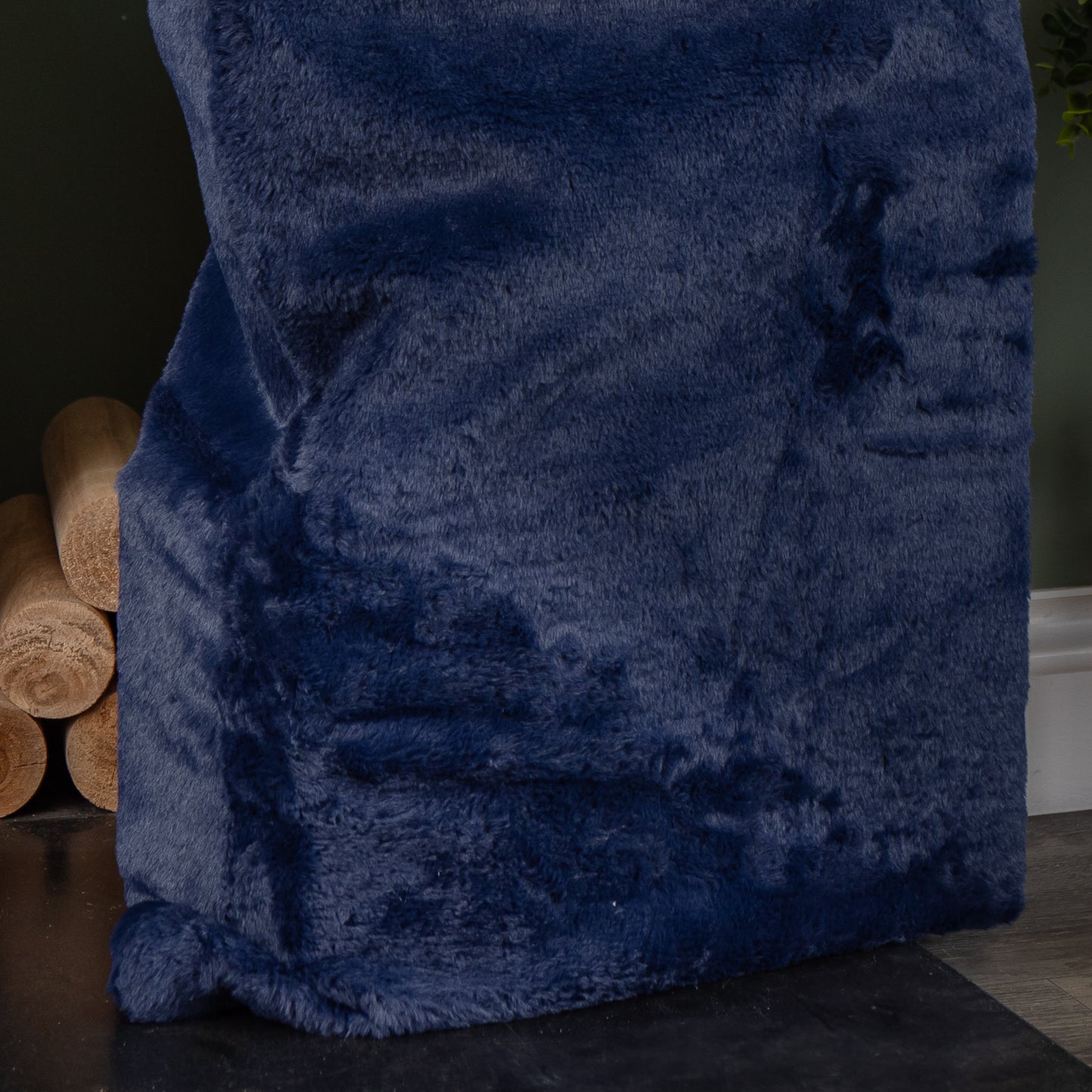 80 x 55cm Blue Soft Plush Christmas Sack with White Faux Fur Trim and Pom Poms