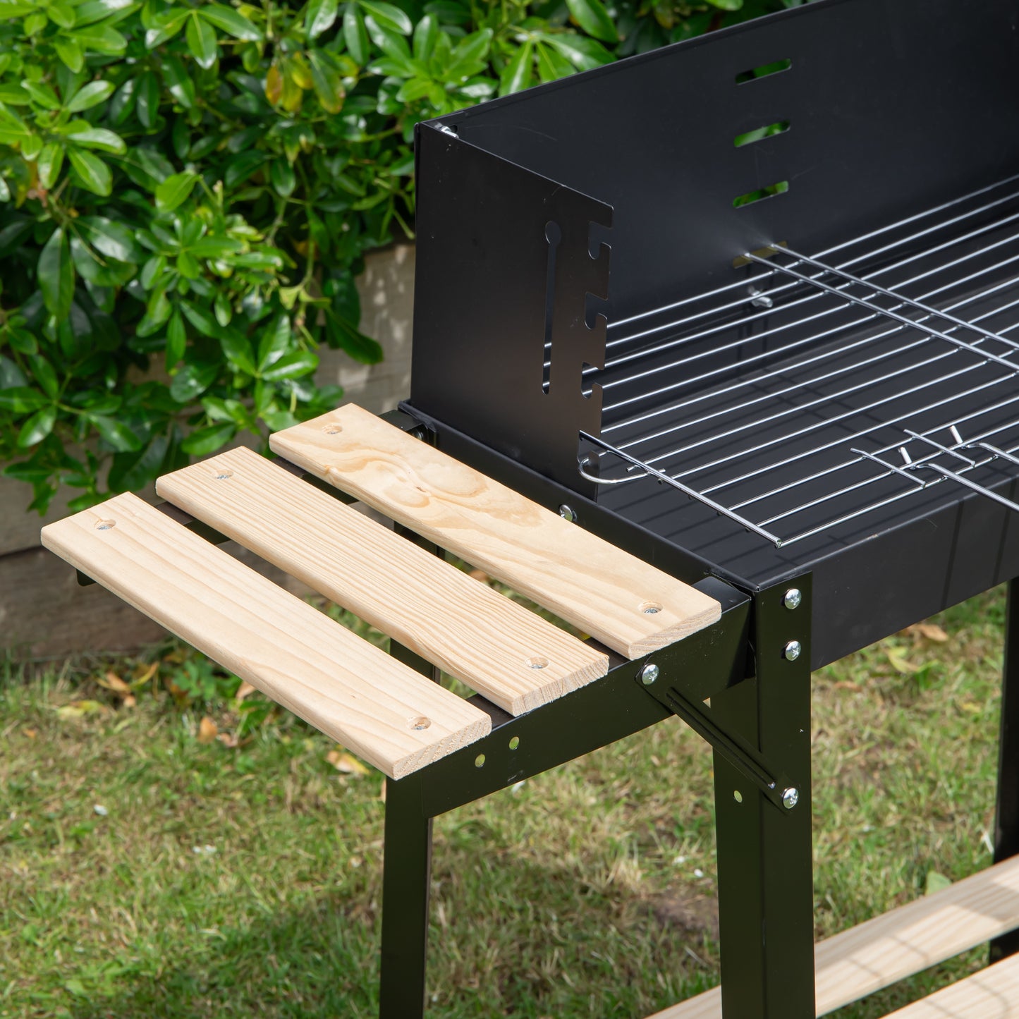 82 x 29cm Charcoal BBQ Grill Trolley with Shelves on Wheels