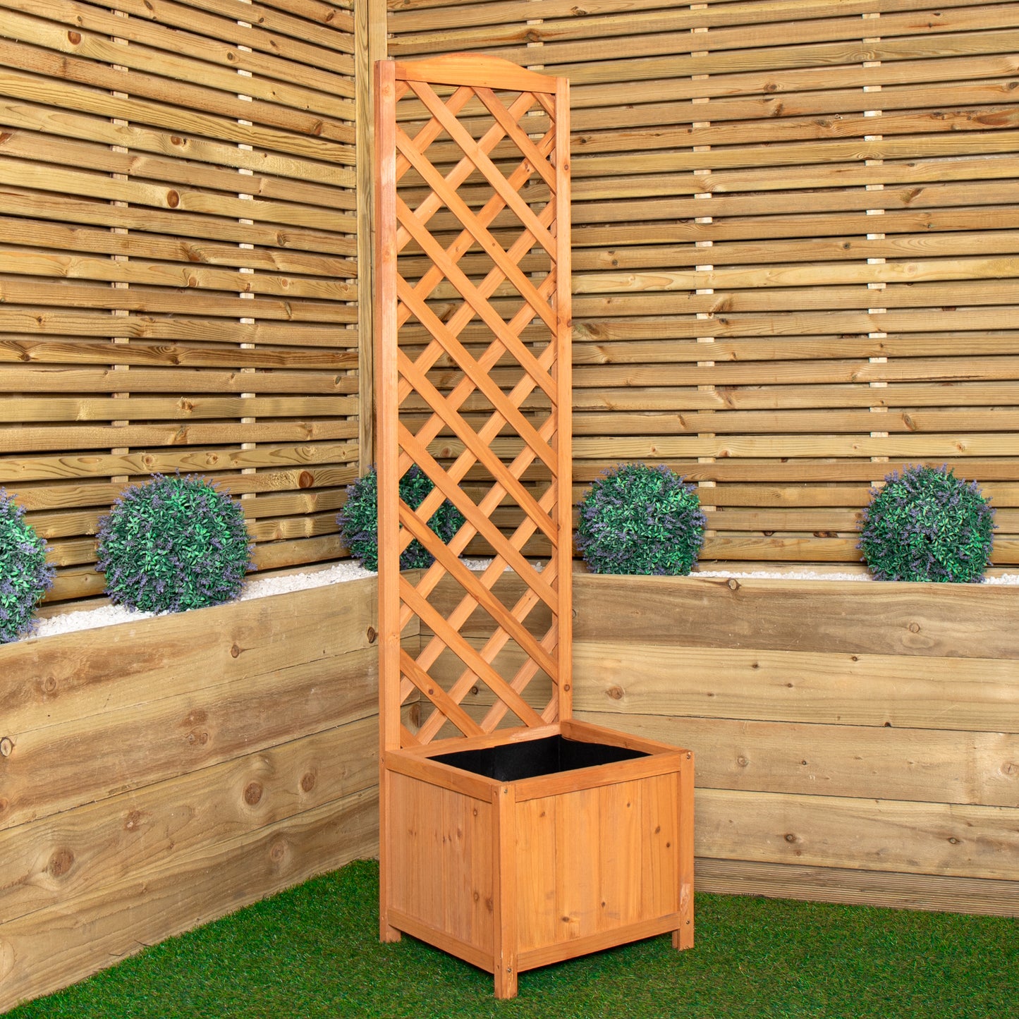 1.6m Samuel Alexander Natural Wooden Freestanding Garden Trellis with Raised Bed Planter