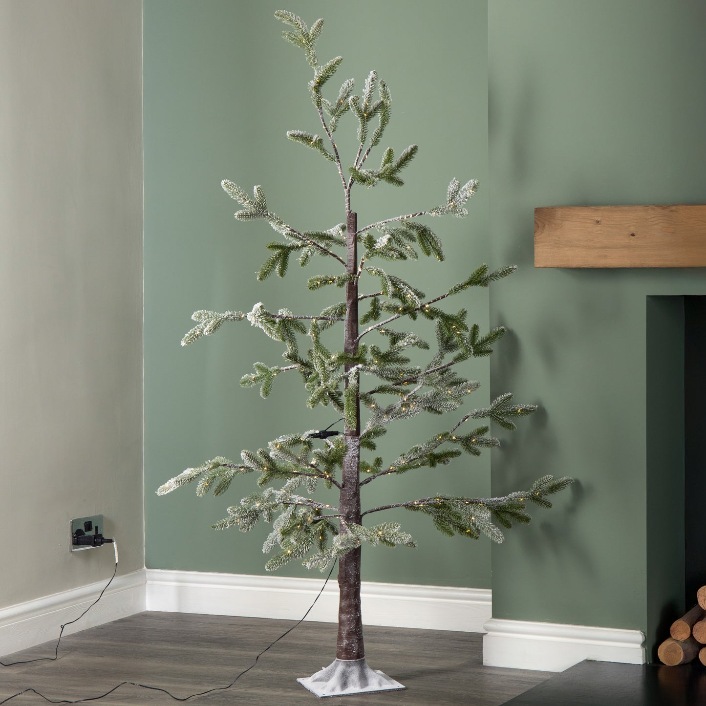 Factory Seconds: 5ft (1.5m) Light up Green Snowy Noel Christmas Tree with Stand and Warm White LEDs