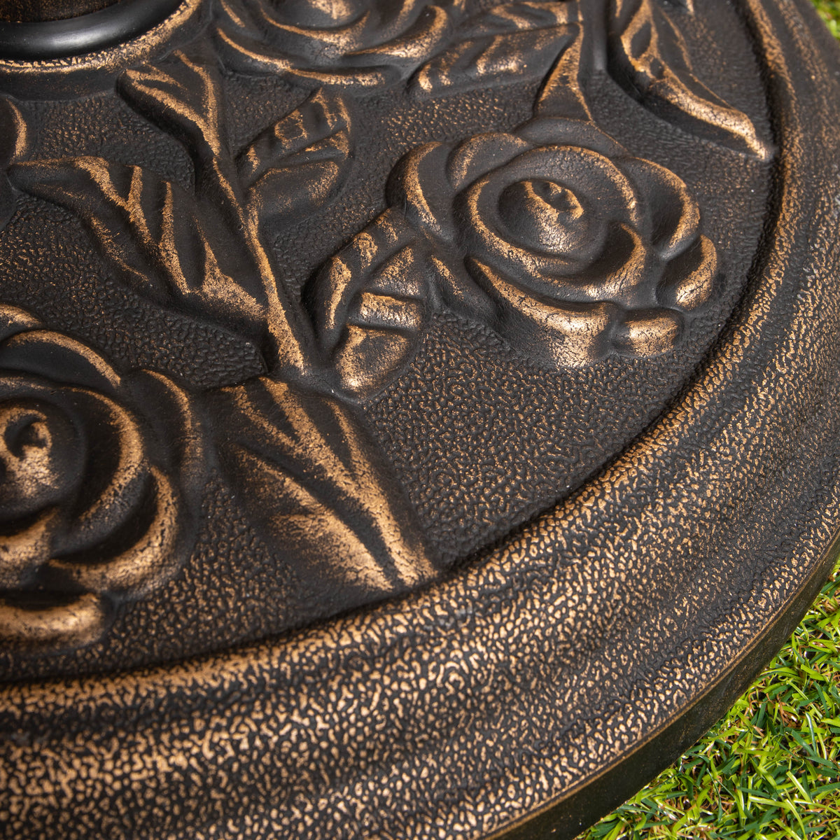 9kg 45cm Bronze Cast Iron Effect Garden Patio Parasol Base with Rose Design