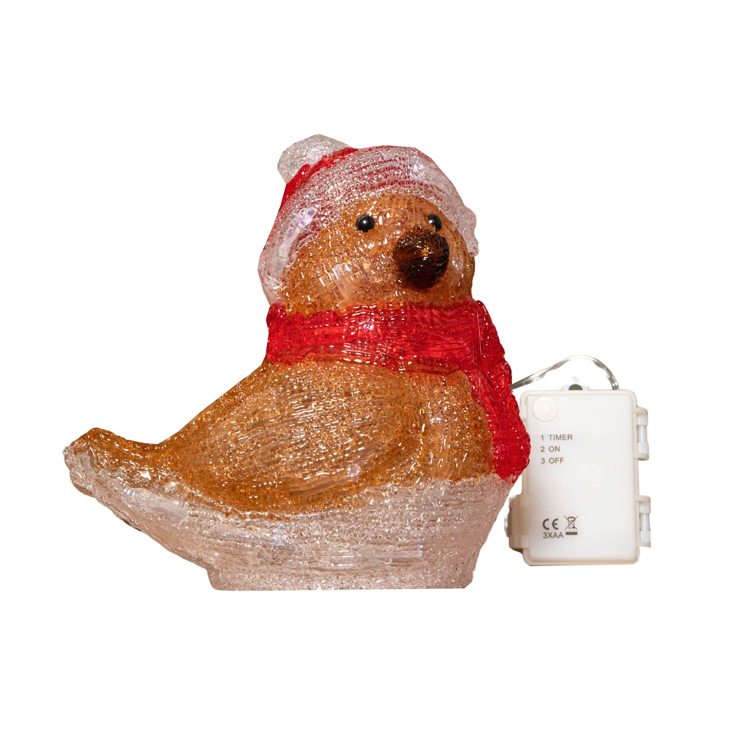 19cm Battery Operated Light up Acrylic Christmas Robin Decoration with 24 White LEDs