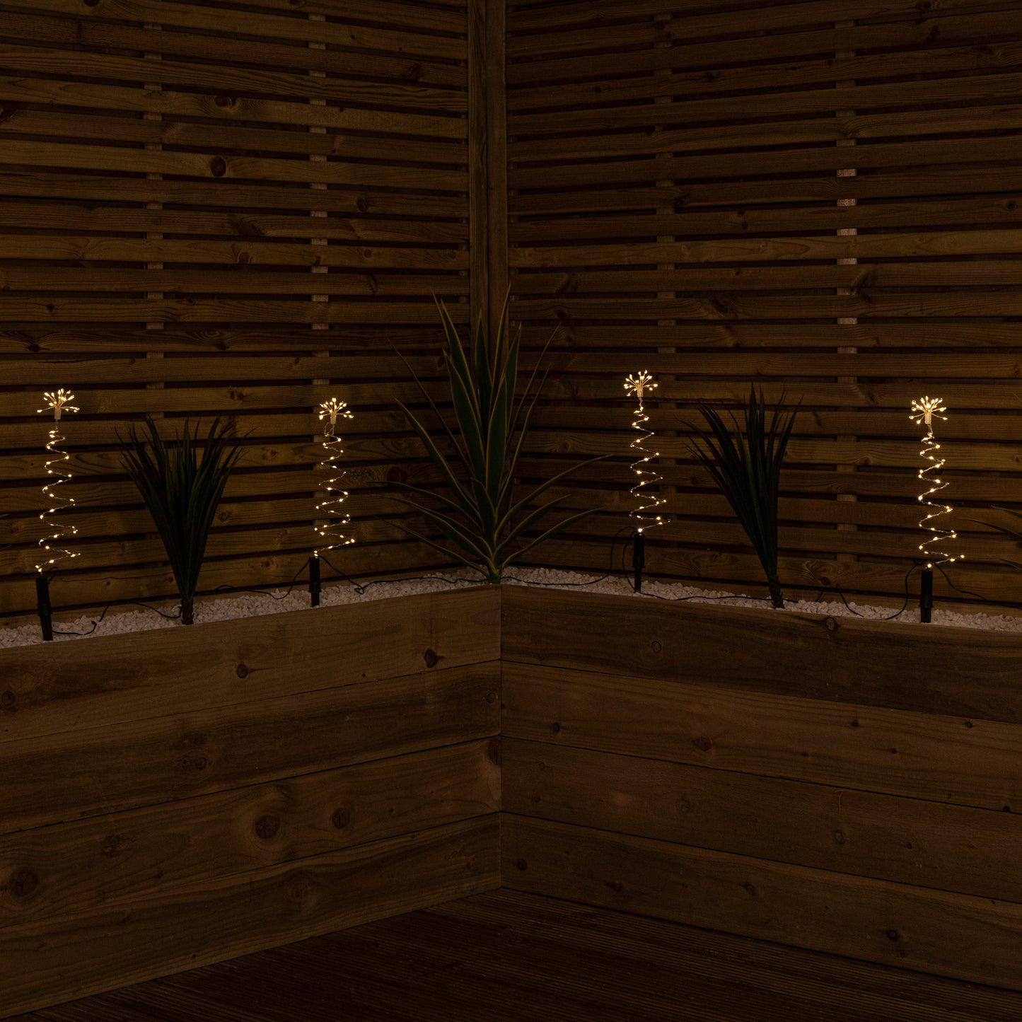 30cm Set of 4 Light up Silver Shaped Christmas Tree Garden Path Lights with 200 Warm White LEDs